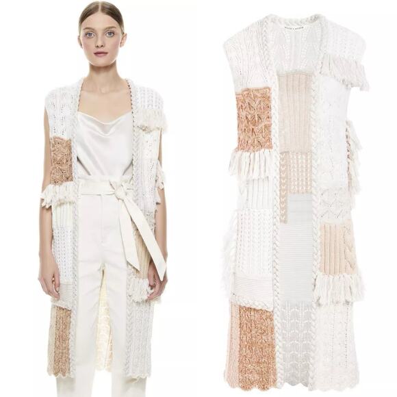 Alice + Olivia Perry Patchwork Wool Maxi Sweater Vest Size Large - Picture 1 of 12